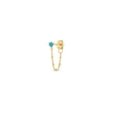 Single Zoë Chicco 14k Gold Prong Turquoise Square Bead Chain Huggie Earring