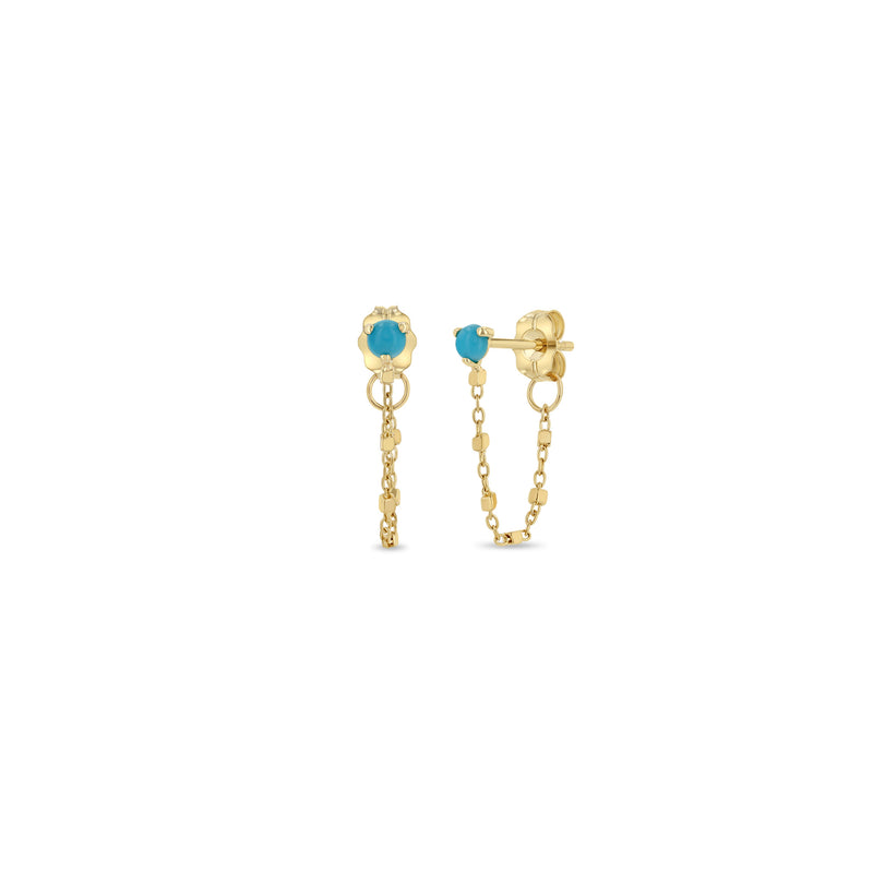 Zoë Chicco 14k Gold Prong Turquoise Square Bead Chain Huggie Earrings
