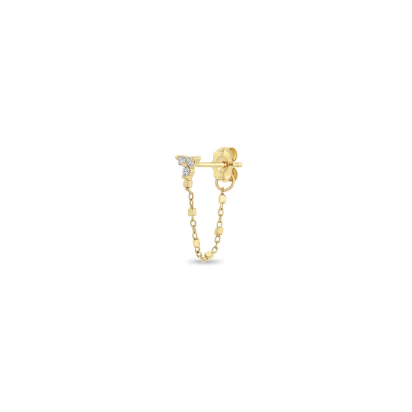 Single Zoë Chicco 14k Gold Prong Diamond Trio Square Bead Chain Huggie Earring