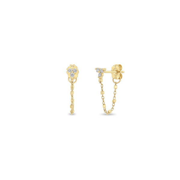 Zoë Chicco 14k Gold Prong Diamond Trio Square Bead Chain Huggie Earrings
