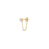 Single Zoë Chicco 14k Gold Pearl Square Bead Chain Huggie Earring