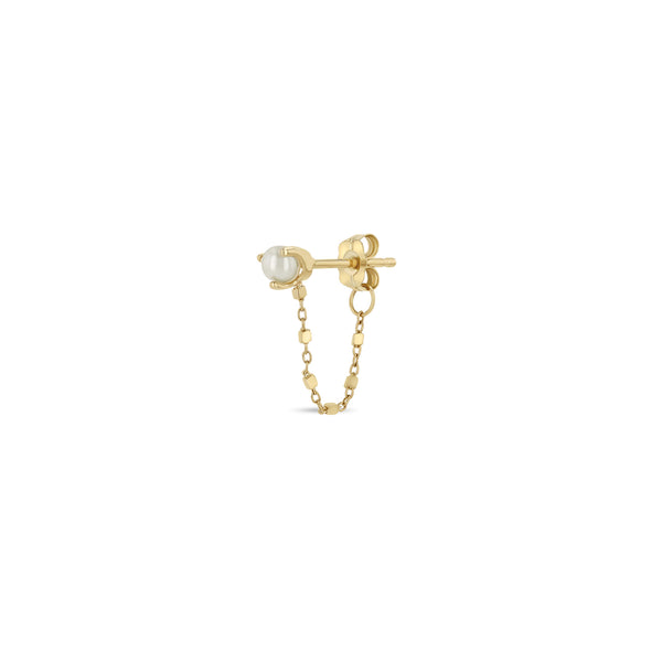 Single Zoë Chicco 14k Gold Pearl Square Bead Chain Huggie Earring