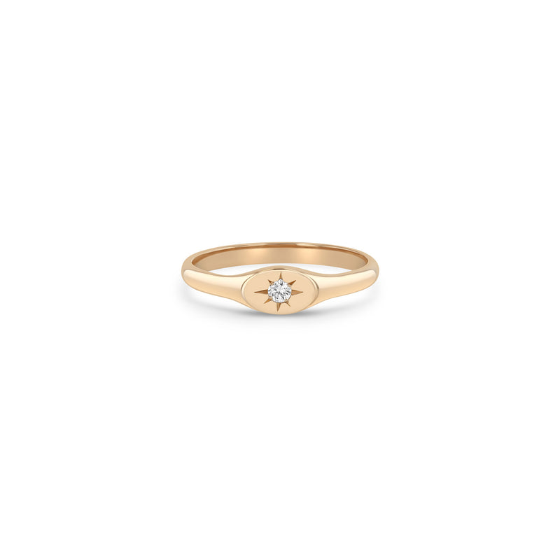 Zoë Chicco 14k Gold Star Set Diamond Oval Signet Ring