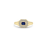 Zoë Chicco 14k Gold Emerald Cut Blue Sapphire Diamond Halo Signet Ring