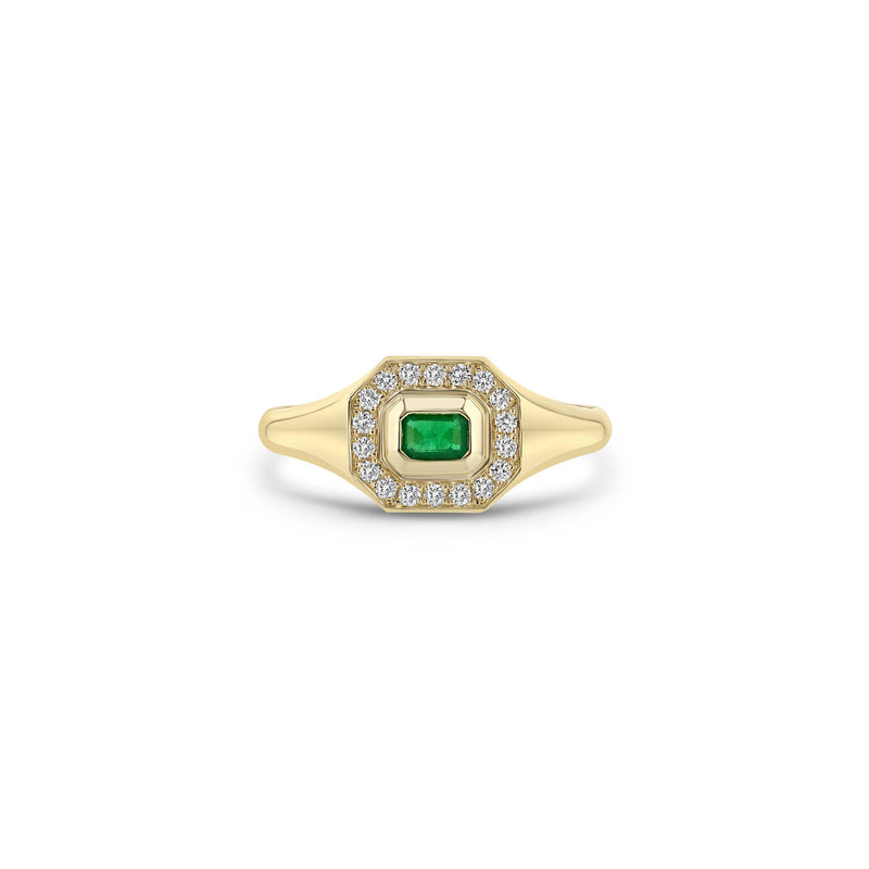Zoë Chicco 14k Gold Emerald Cut Emerald Diamond Halo Signet Ring