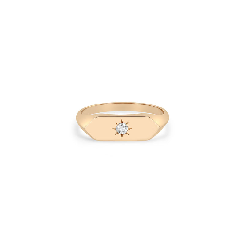 Zoë Chicco 14k Gold Star Set Diamond Elongated Hexagon Signet Ring