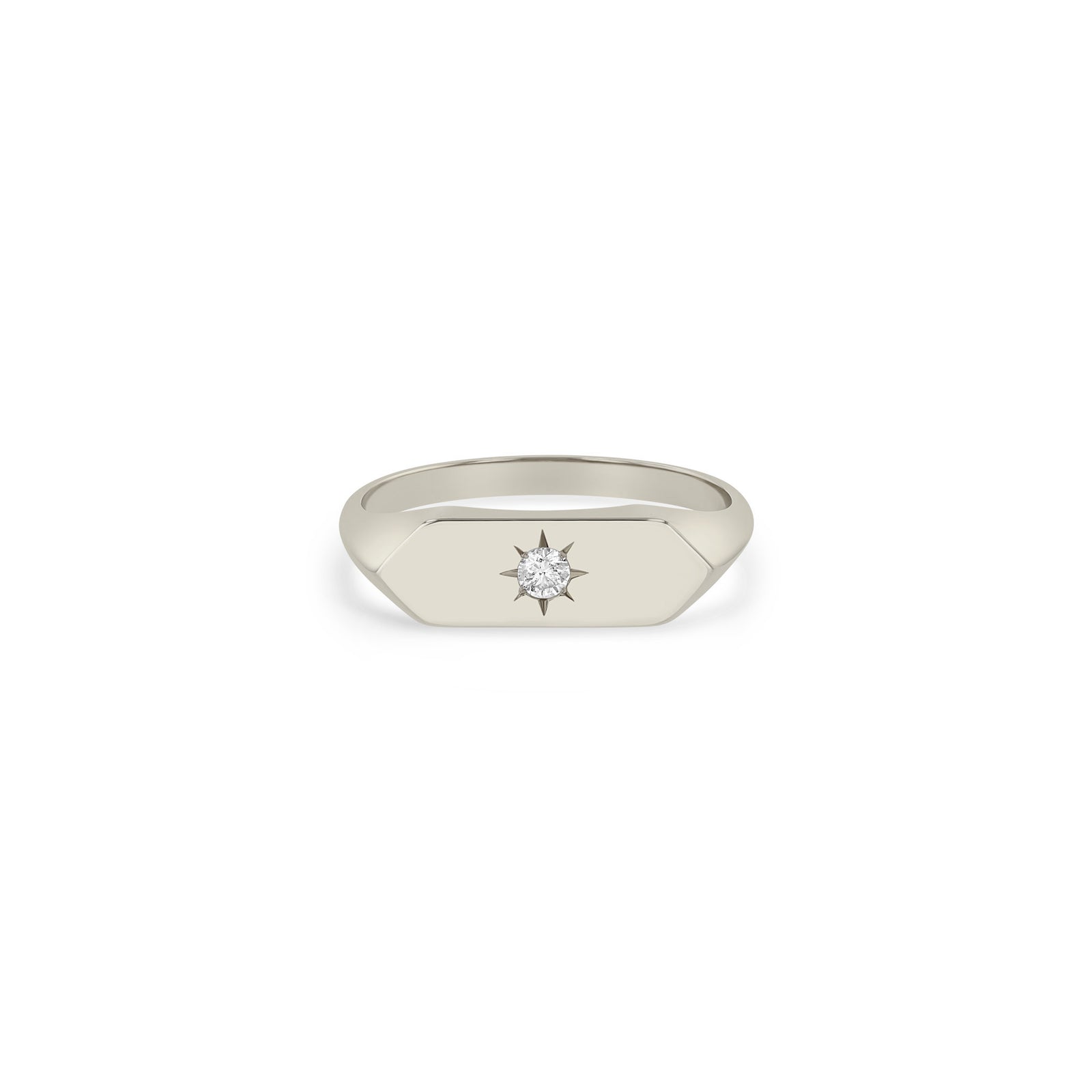 Zoë Chicco 14k Gold Star Set Diamond Elongated Hexagon Signet Ring