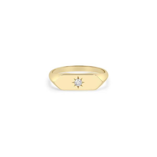 Zoë Chicco 14k Gold Star Set Diamond Elongated Hexagon Signet Ring