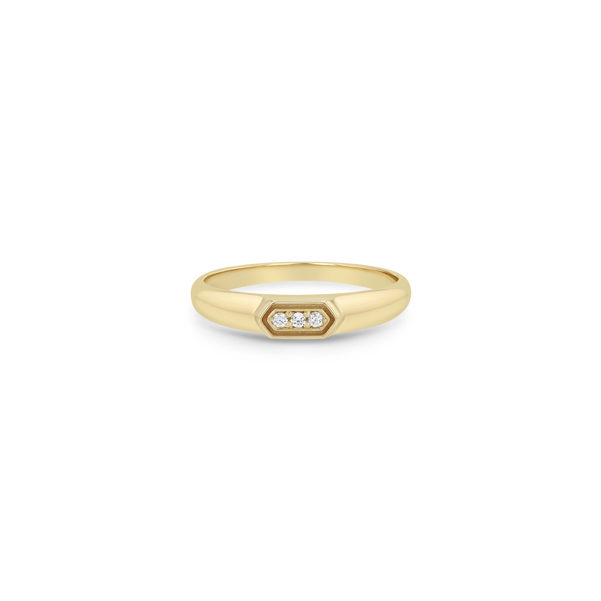 Zoë Chicco 14k Gold 3 Diamond Hexagon Signet Ring
