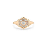 Zoe Chicco 14k rose gold hexagon signet ring with pave diamonds on a white background