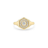 Zoe Chicco 14k gold hexagon shaped signet ring with pave diamonds on a white background