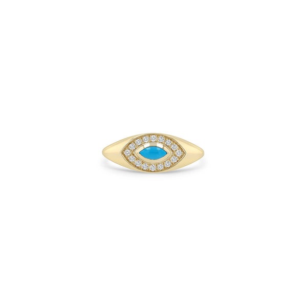 Zoe Chicco 14k gold ring with a blue turquoise marquise gemstone and diamond accents on a white background