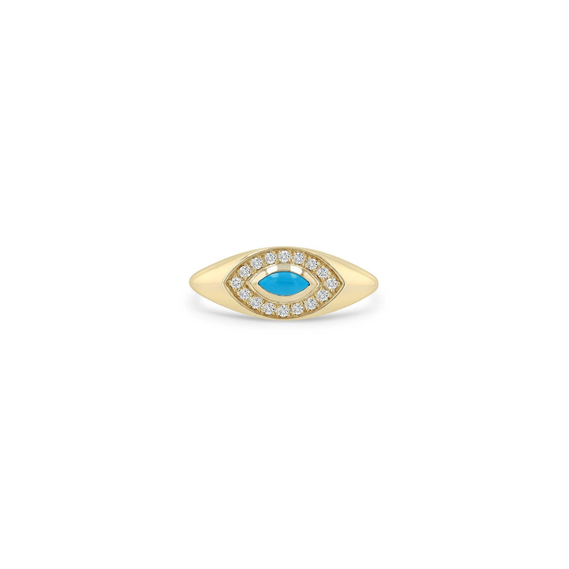 Zoe Chicco 14k gold ring with a blue turquoise marquise gemstone and diamond accents on a white background