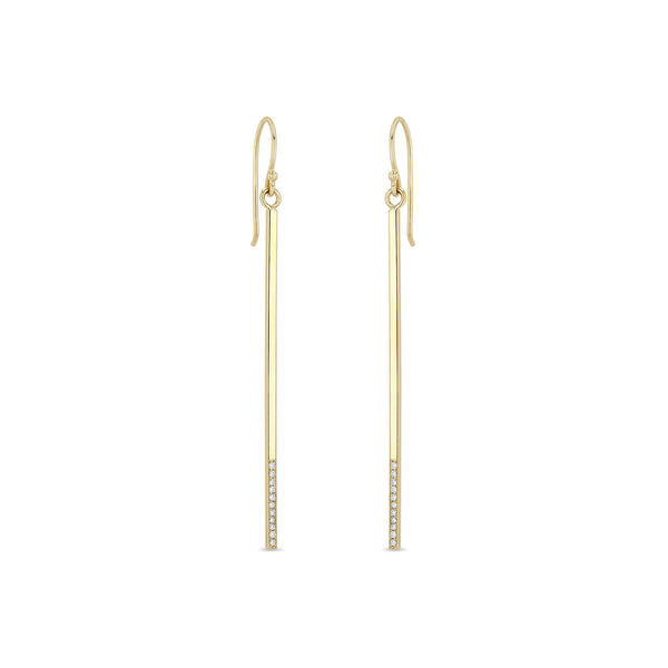 Zoe Chicco 14k gold bar earrings with small pave diamonds at the bottom on a white background
