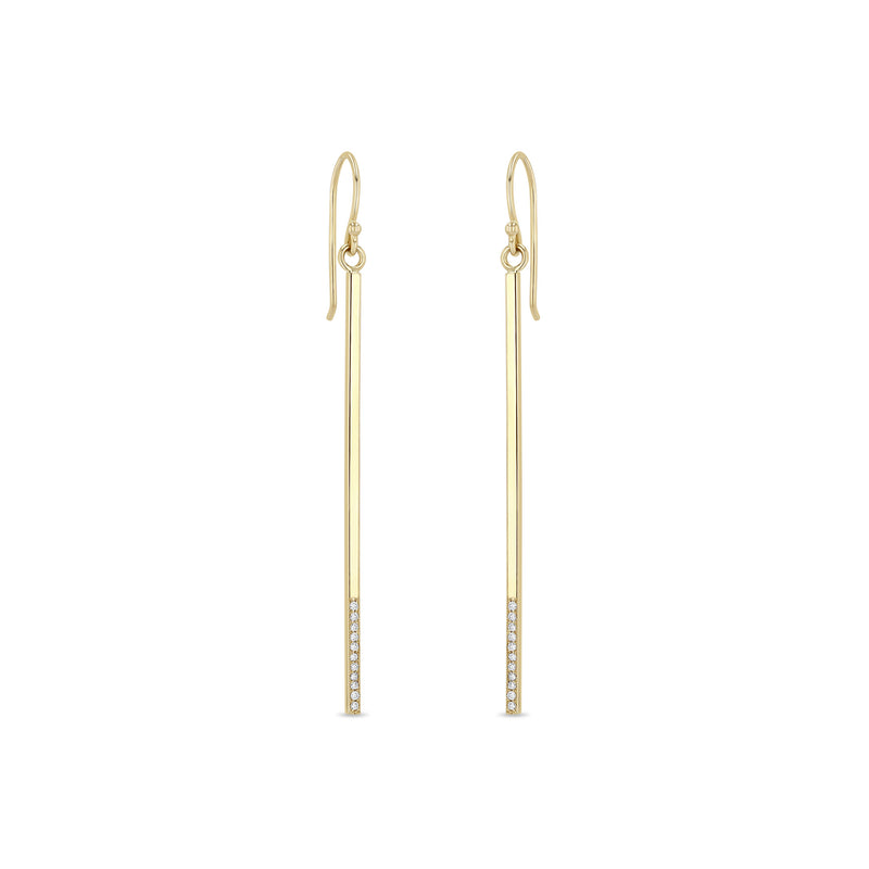 Zoe Chicco 14k gold bar earrings with small pave diamonds at the bottom on a white background