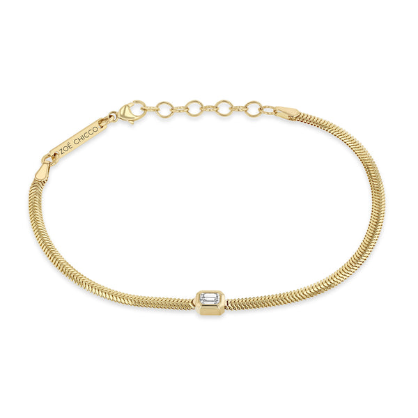 Zoë Chicco 14k Gold Emerald Cut Diamond Small Snake Chain Bracelet