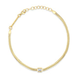 top down view of a Zoë Chicco 14k Gold Emerald Cut Diamond Small Snake Chain Bracelet