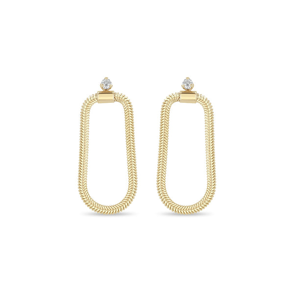 Zoe Chicco 14k gold snake chain earrings with a single diamond on a white background