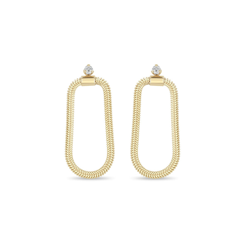 Zoe Chicco 14k gold snake chain earrings with a single diamond on a white background