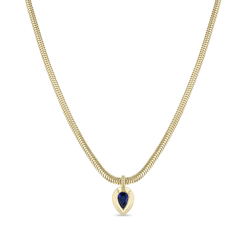 Zoë Chicco 14k Gold Pear Blue Sapphire Bezel Pendant Snake Chain Necklace