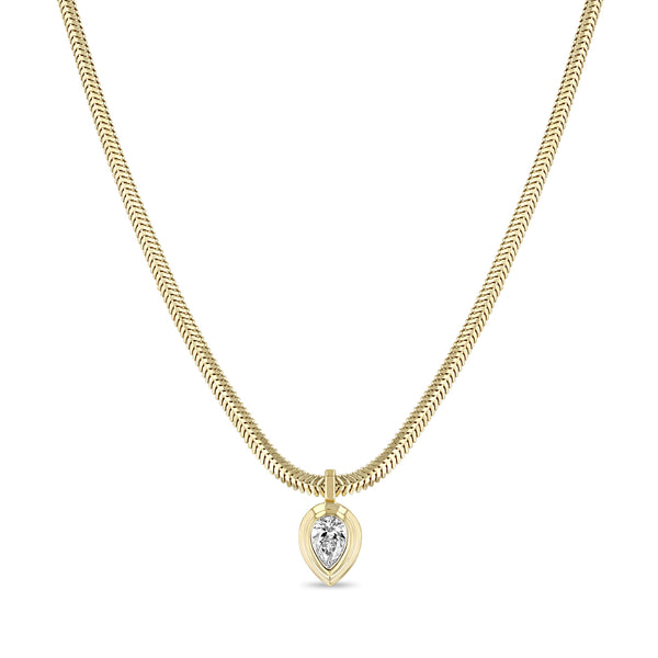 Zoë Chicco 14k Gold Pear Diamond Bezel Pendant Snake Chain Necklace