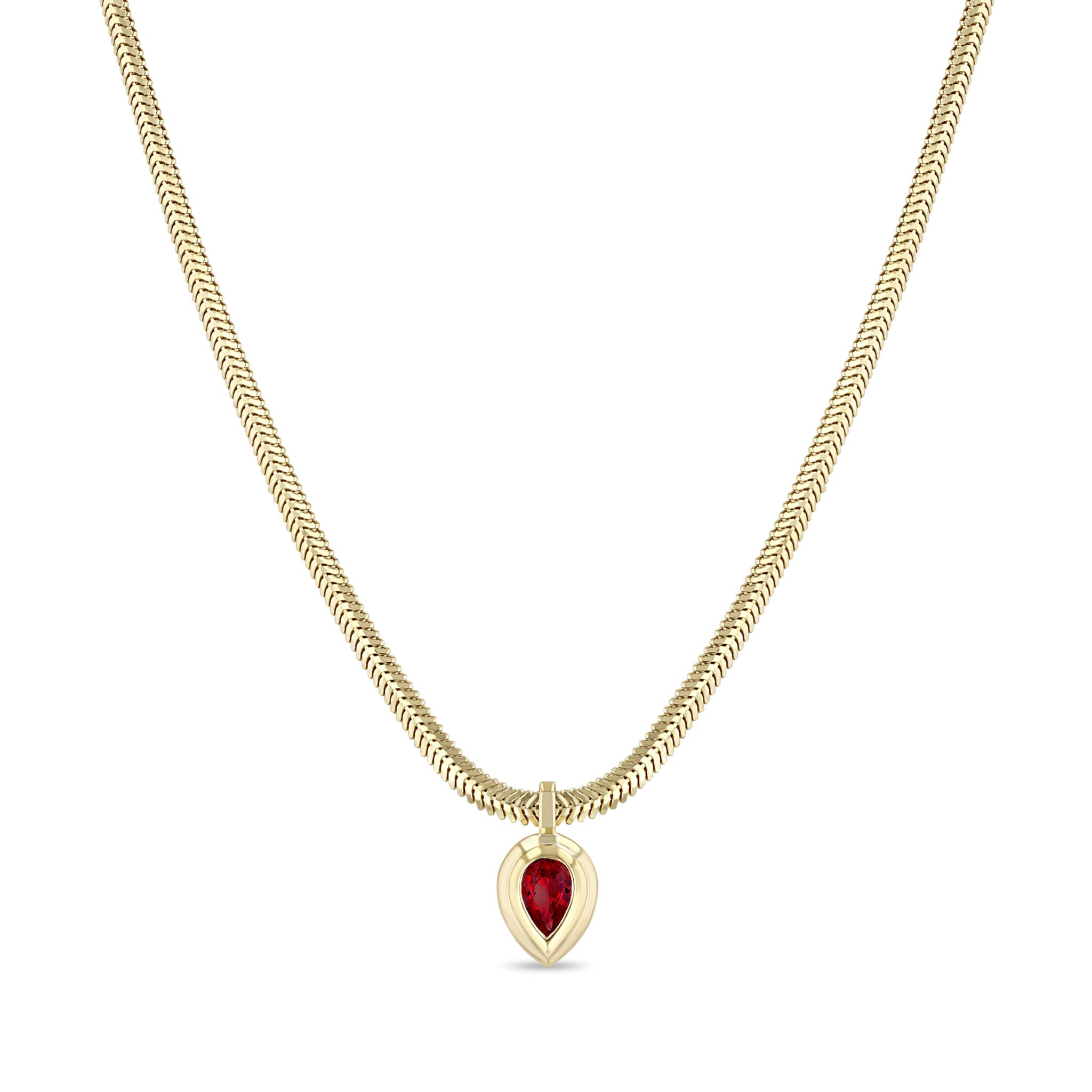 Zoë Chicco 14k Gold Pear Ruby Bezel Pendant Snake Chain Necklace