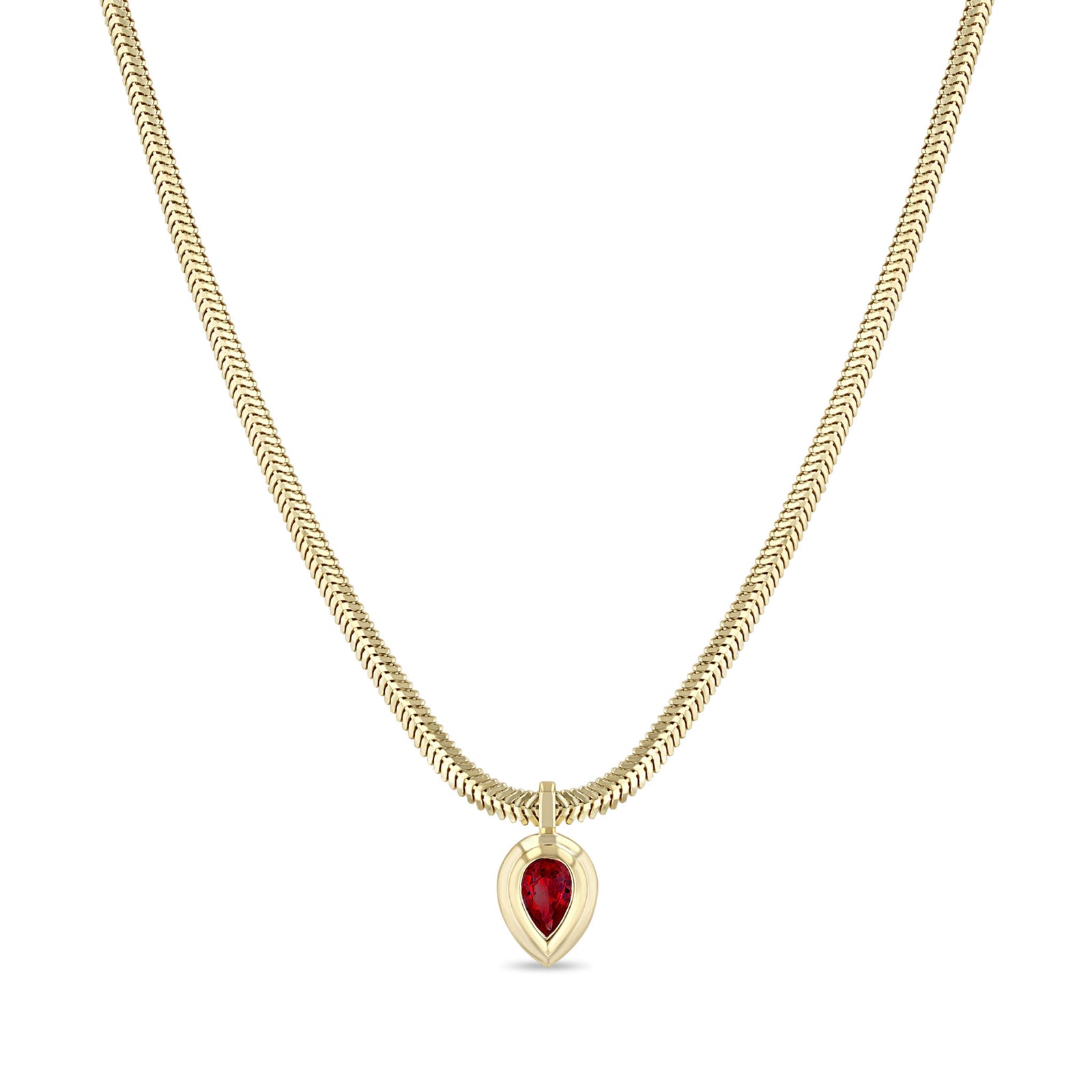 アクセサリー sari Zoë Chicco 14k Gold Pear Ruby Bezel Pendant Snake Chain Necklace