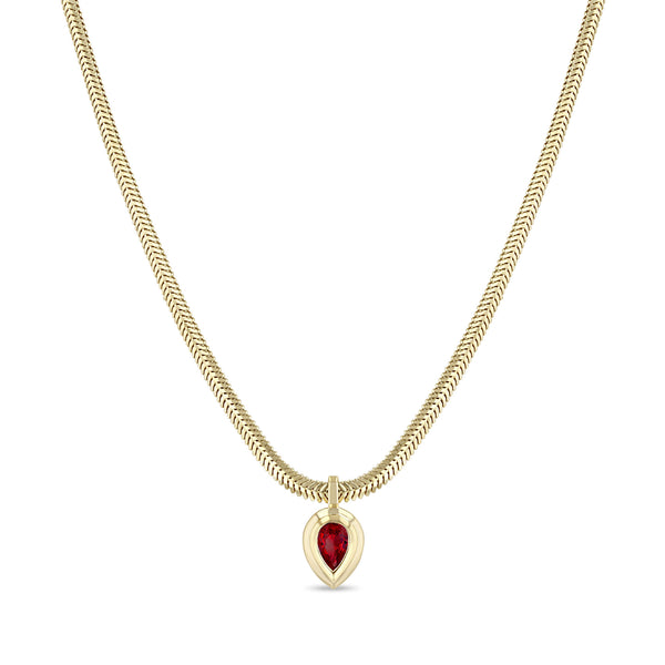 Zoë Chicco 14k Gold Pear Ruby Bezel Pendant Snake Chain Necklace