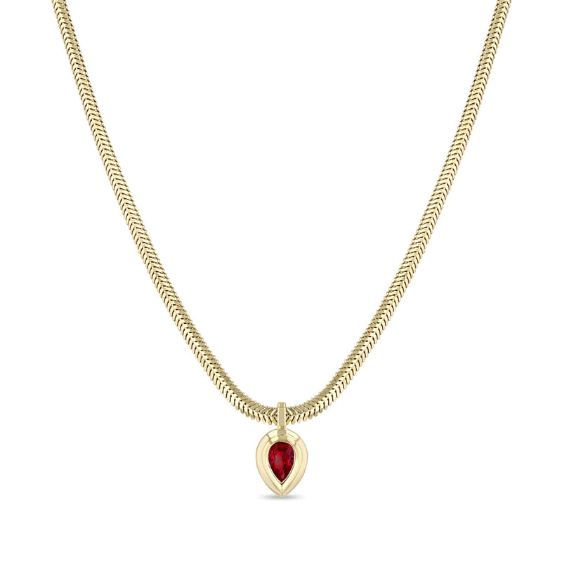 Zoë Chicco 14k Gold Pear Ruby Bezel Pendant Snake Chain Necklace