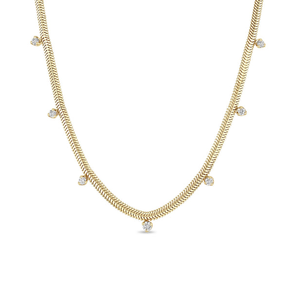 Zoë Chicco 14k Gold 7 Mixed Prong Diamond Snake Chain Necklace