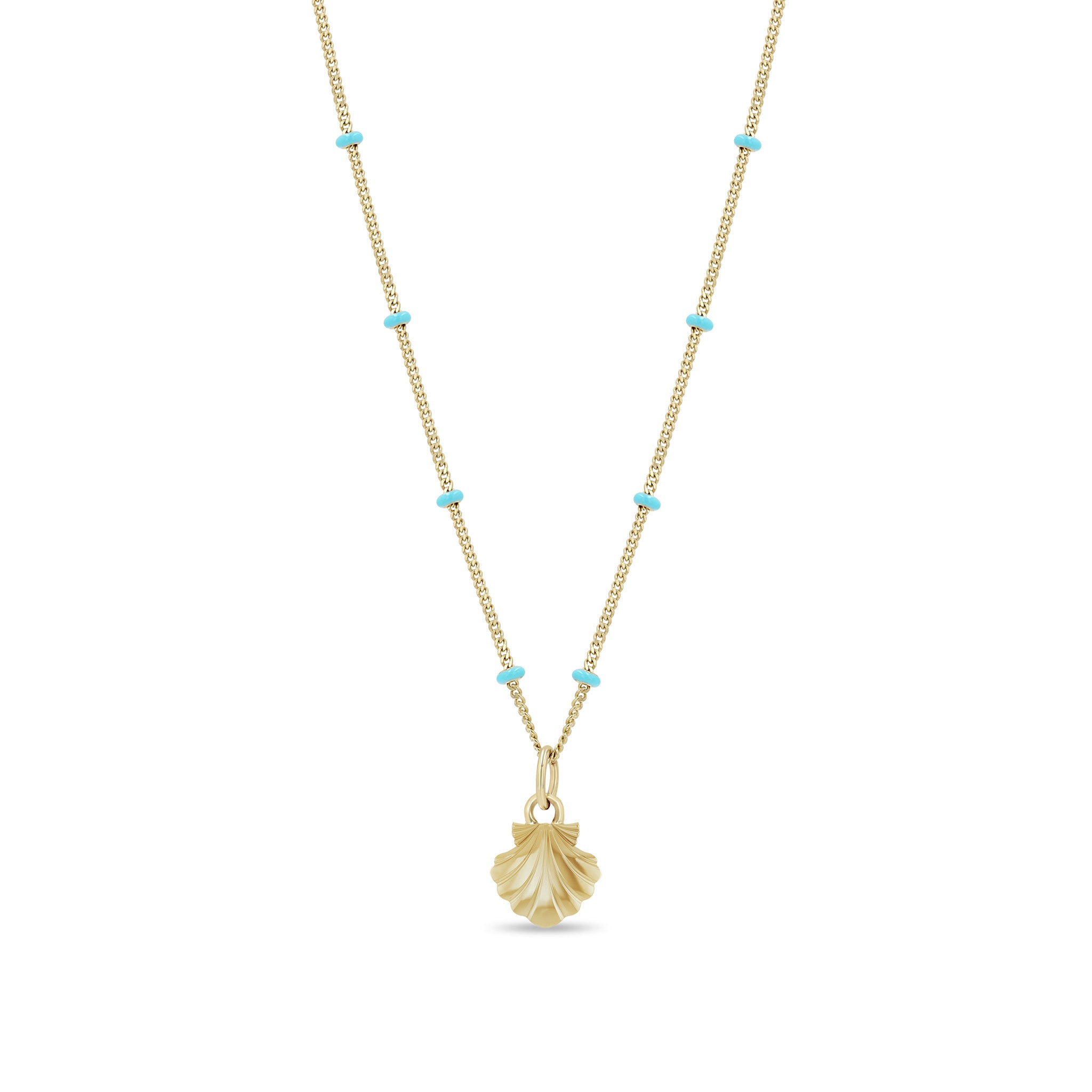 Zoë Chicco 14k Gold Seashell Turquoise Enamel Satellite Chain Necklace