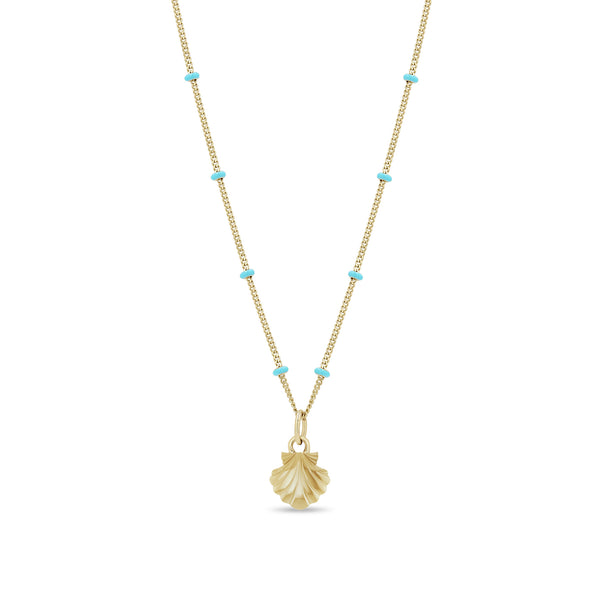 Zoë Chicco 14k Gold Seashell Turquoise Enamel Satellite Chain Necklace