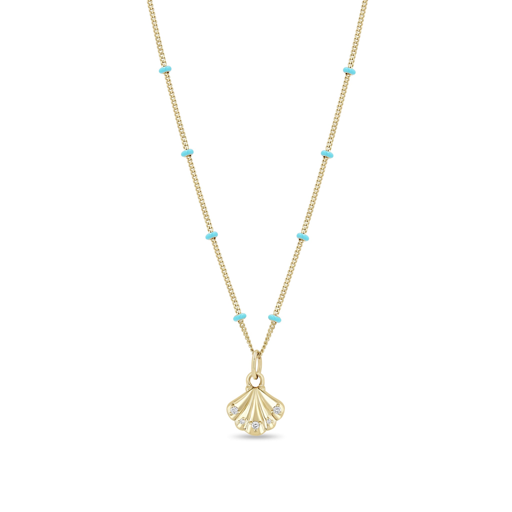 Zoë Chicco 14k Gold & Diamond Seashell Turquoise Enamel Satellite Chain Necklace