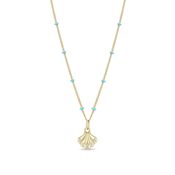 Zoë Chicco 14k Gold & Diamond Seashell Turquoise Enamel Satellite Chain Necklace