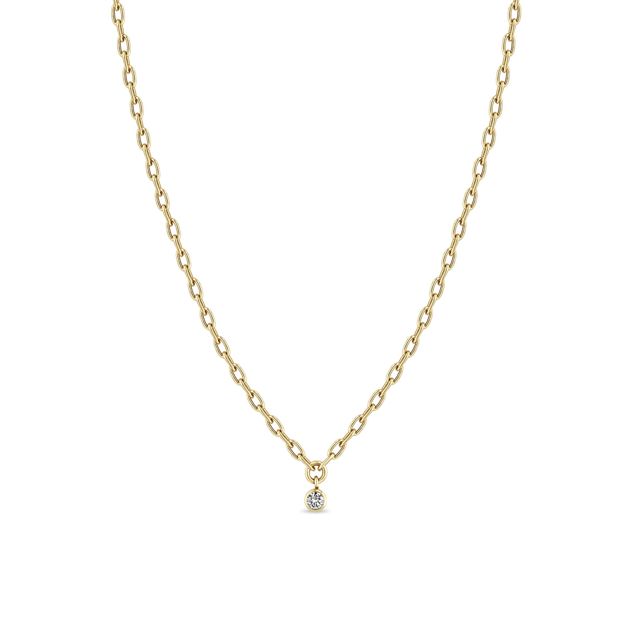 Zoë Chicco 14k Gold Dangling Diamond Small Square Oval Link Necklace