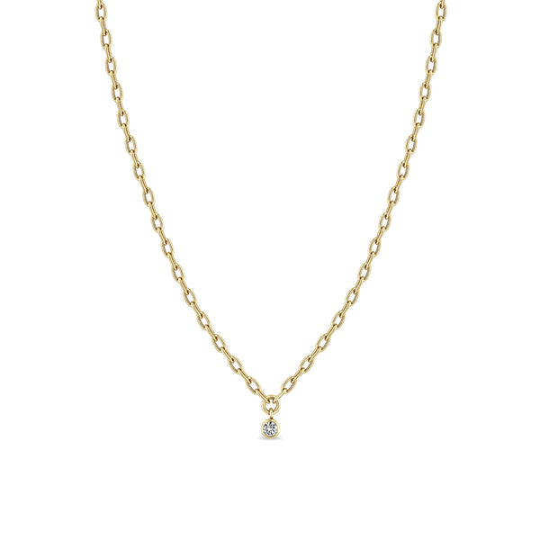 Zoë Chicco 14k Gold Dangling Diamond Small Square Oval Link Necklace