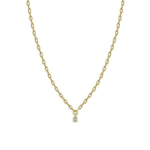 Zoë Chicco 14k Gold Dangling Diamond Small Square Oval Link Necklace