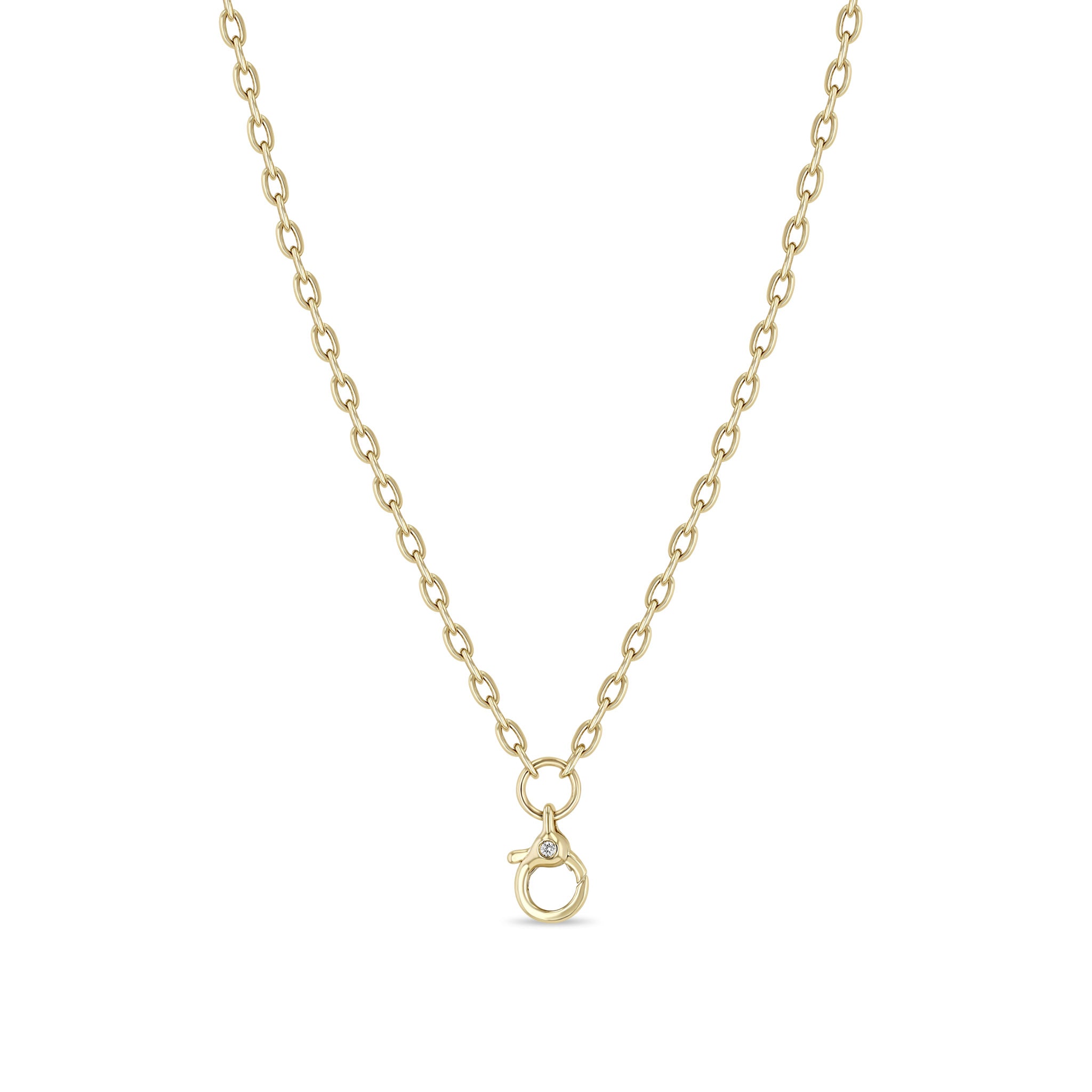 Zoë Chicco 14k Gold Diamond Clasp Drop Small Square Oval Chain Necklace
