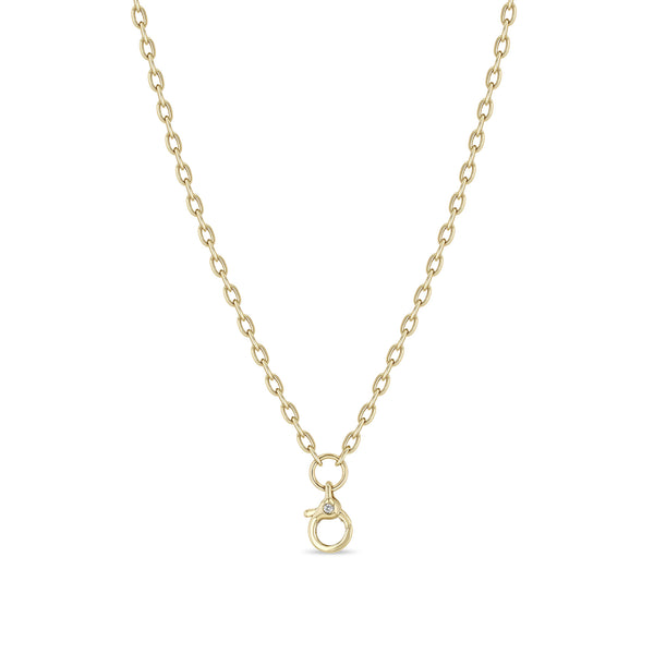 Zoë Chicco 14k Gold Diamond Clasp Drop Small Square Oval Chain Necklace
