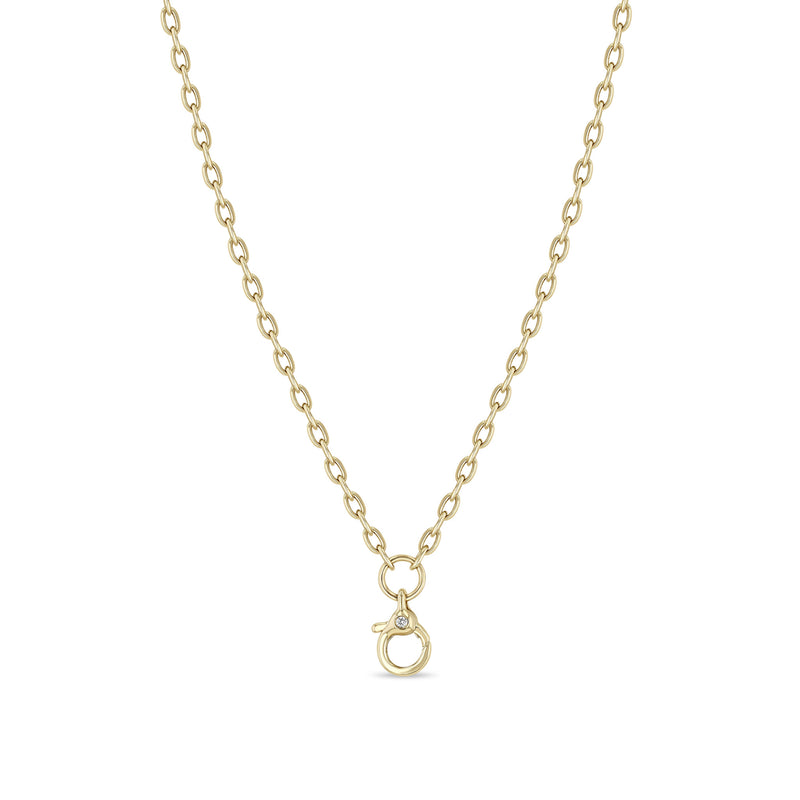 Zoë Chicco 14k Gold Diamond Clasp Drop Small Square Oval Chain Necklace