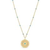 Zoë Chicco 14k Gold Turquoise Sunbeam Medallion Satellite Chain Necklace