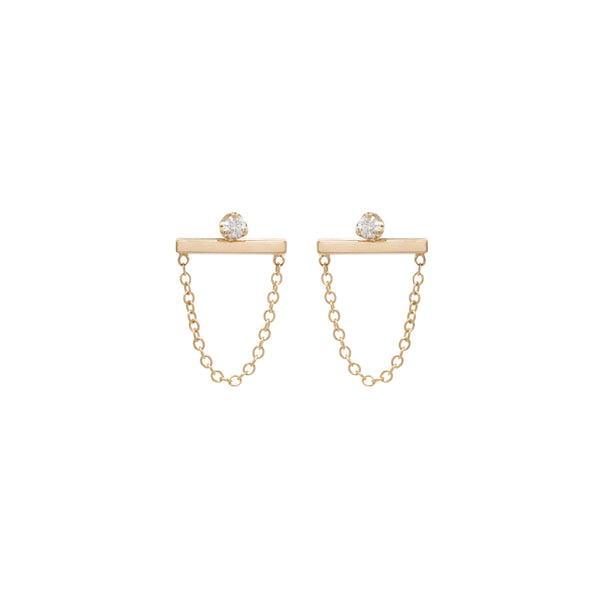 14k Prong Diamond Bar Chain Studs - SALE