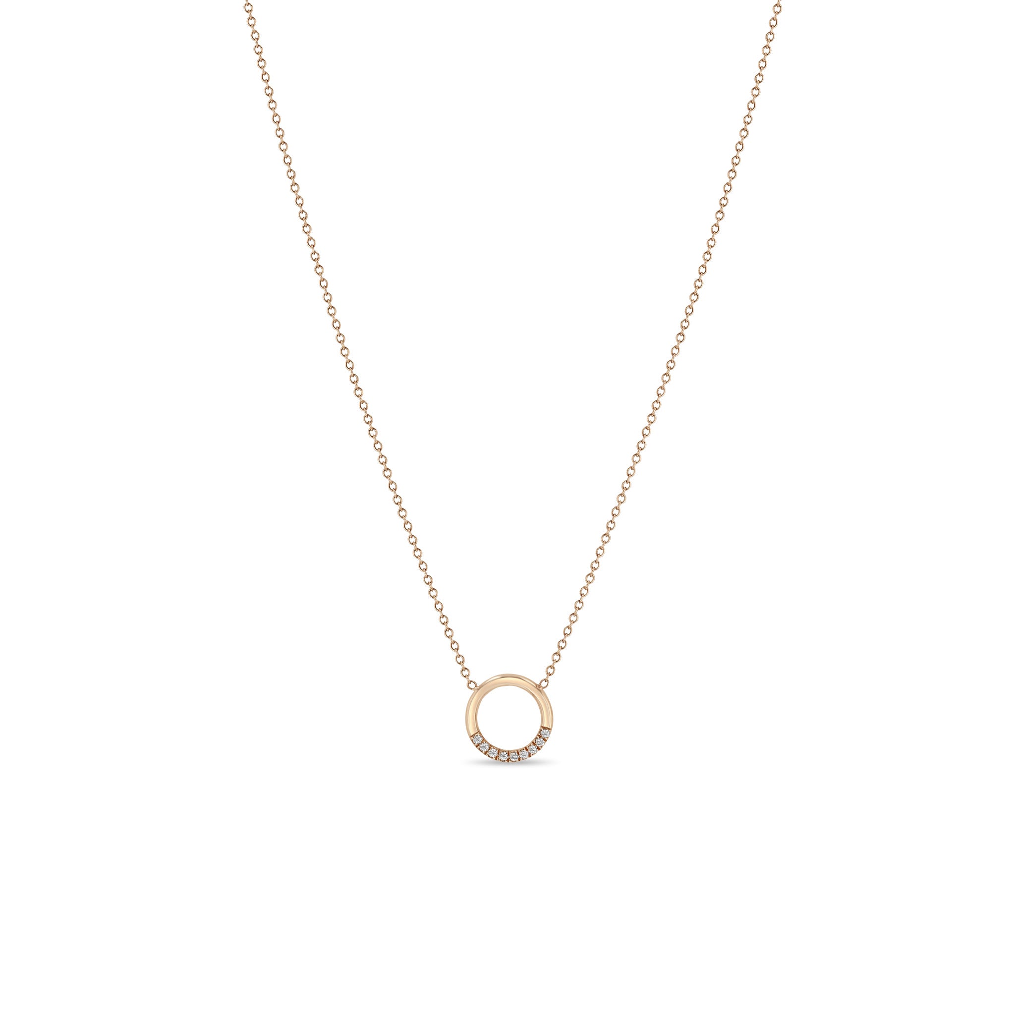 Zoë Chicco 14k Rose Gold Small Thick Circle Necklace with 10 White Pave Diamonds