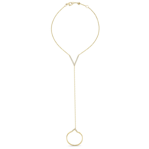 Zoe Chicco 14k gold hand chain with small diamonds on a white background