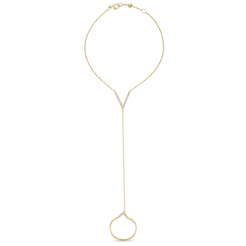 Zoe Chicco 14k gold hand chain with small diamonds on a white background