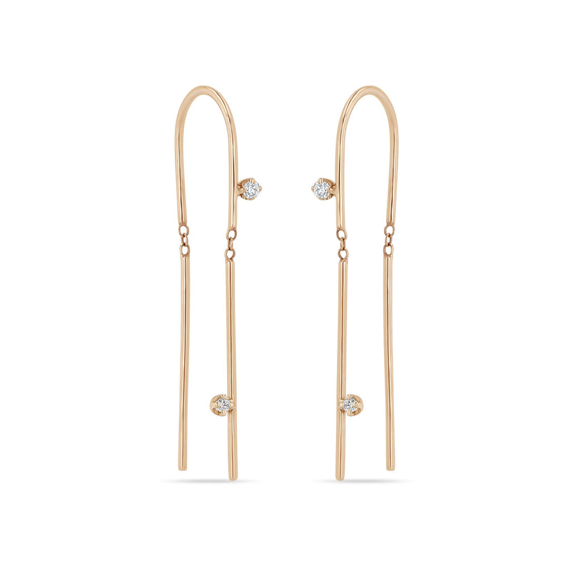 14k 2 Prong Diamond U Wire Threader Earrings
