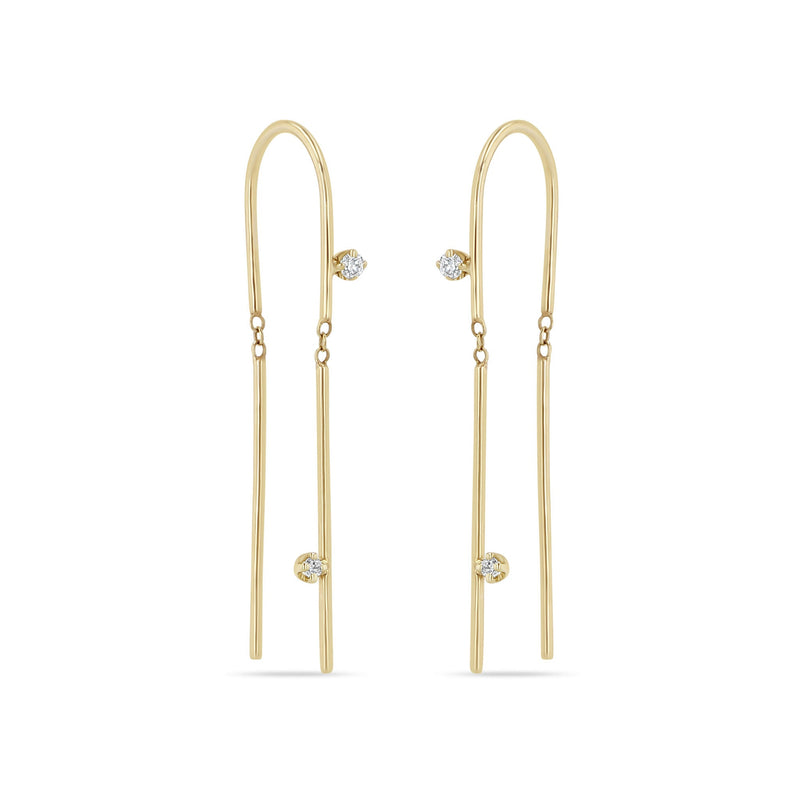 14k 2 Prong Diamond U Wire Threader Earrings