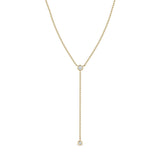 Zoe Chicco 14K Gold lariat necklace with 2 diamonds on a white background
