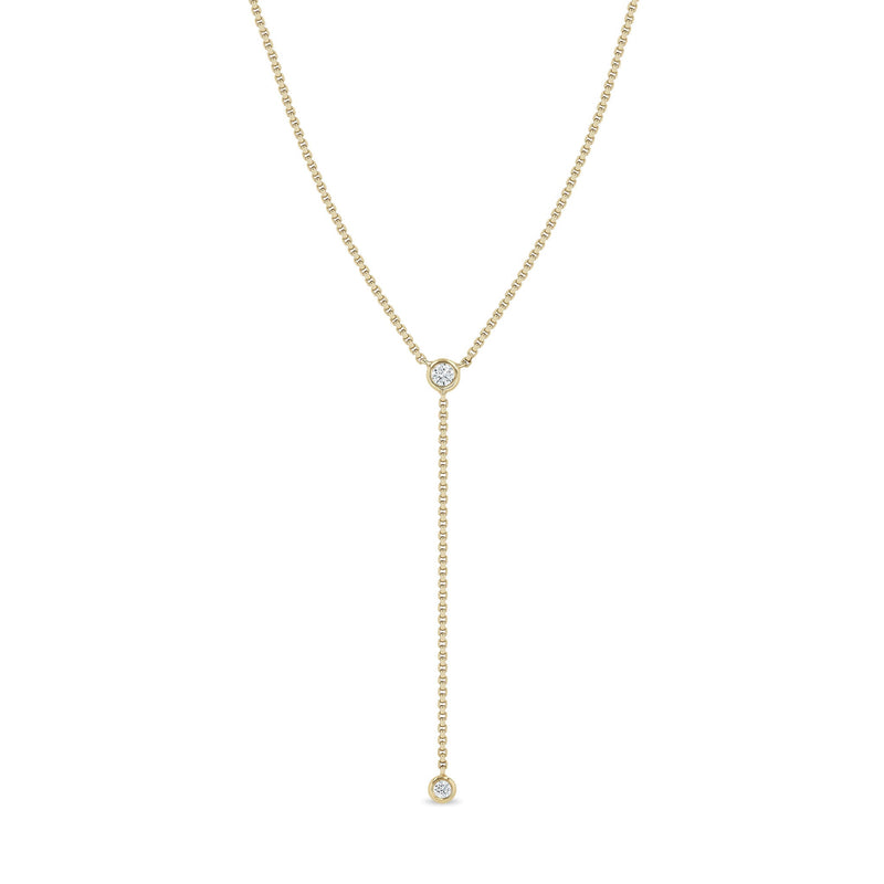 14k Floating Diamond XS Box Chain Lariat Necklace