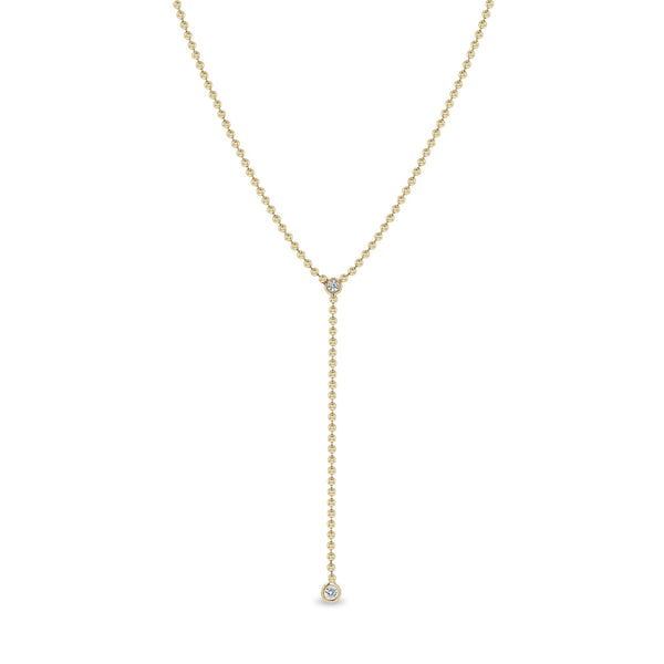 14k Floating Diamond Bead Chain Lariat Necklace